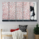Red Hearts Street Art Banksy Style Urban, Multi Panels, 5 Pieces B, Canvas Prints Wall Art Home Decor,X Large Canvas
