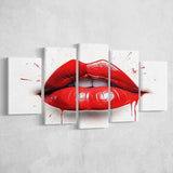 Red Lip Watercolor 5 Panels Canvas Prints Wall Art Home Decor, Large Mixed Canvas