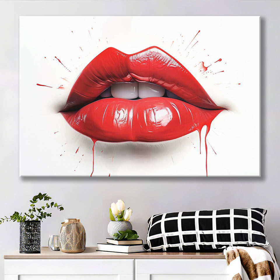Red Lip Watercolor Canvas Prints Wall Art Home Decor, Painting Canvas, Living Room Wall Decor