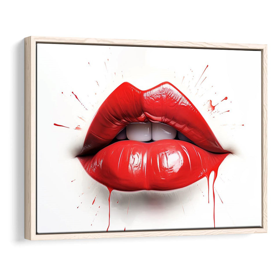 Red Lip Watercolor Framed Canvas Prints Wall Art Home Decor, Painting Canvas, Floating Frame