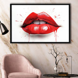 Red Lip Watercolor Framed Canvas Prints Wall Art Home Decor, Painting Canvas, Floating Frame
