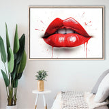 Red Lip Watercolor Framed Canvas Prints Wall Art Home Decor, Painting Canvas, Floating Frame