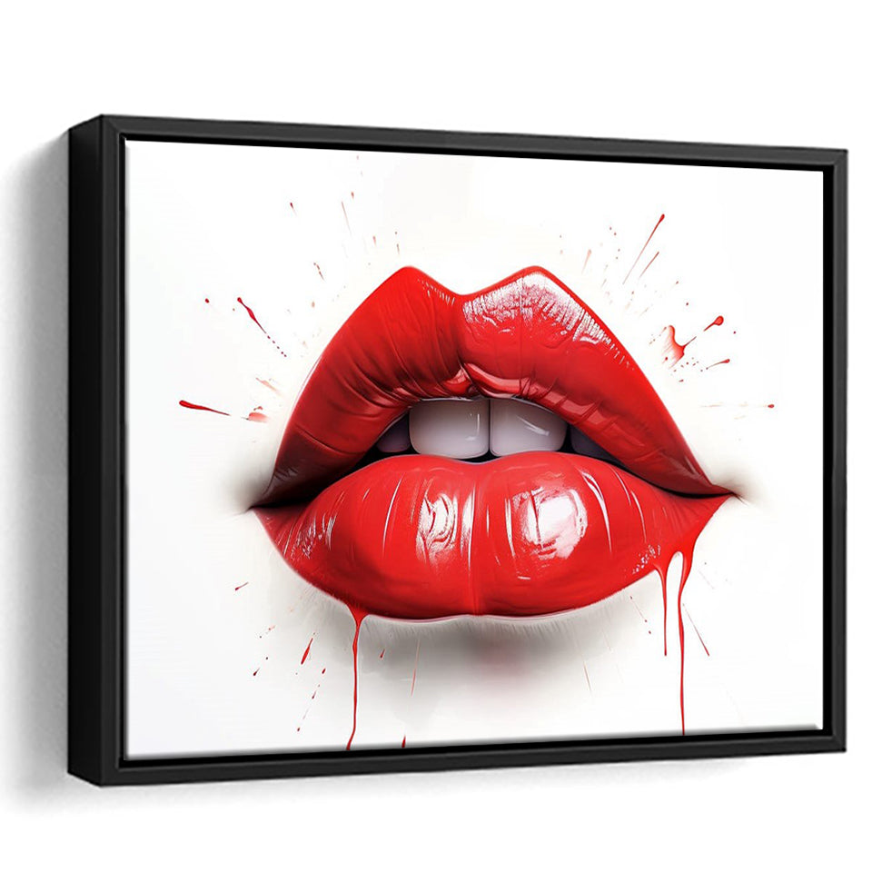 Red Lip Watercolor Framed Canvas Prints Wall Art Home Decor, Painting Canvas, Floating Frame