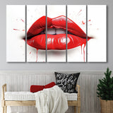 Red Lip Watercolor 5 Panels B Canvas Prints Wall Art Home Decor, Extra Large Canvas