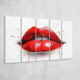 Red Lip Watercolor 5 Panels B Canvas Prints Wall Art Home Decor, Extra Large Canvas