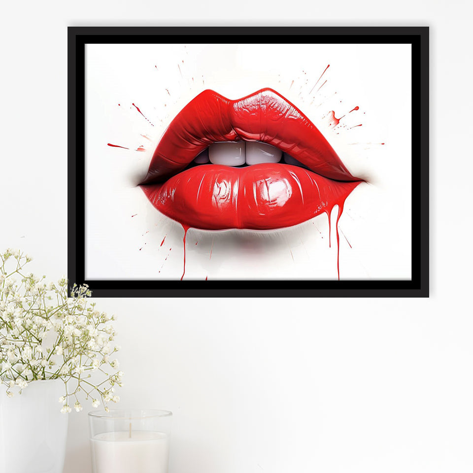 Red Lip Watercolor Framed Canvas Prints Wall Art Home Decor, Painting Canvas, Floating Frame