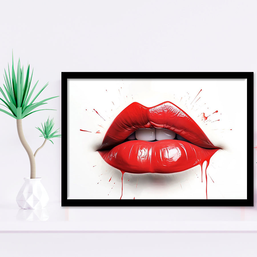Red Lip Watercolor Framed Art Prints Wall Decor, Painting Art, Framed Picture