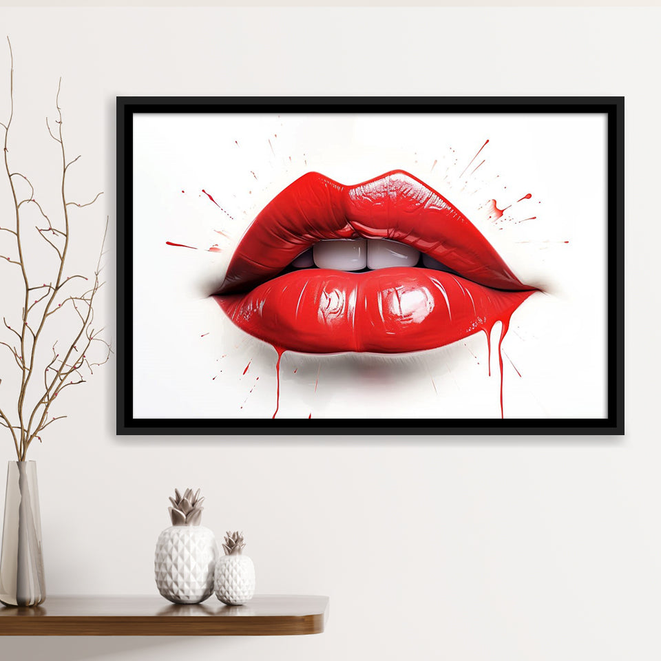 Red Lip Watercolor Framed Canvas Prints Wall Art Home Decor, Painting Canvas, Floating Frame