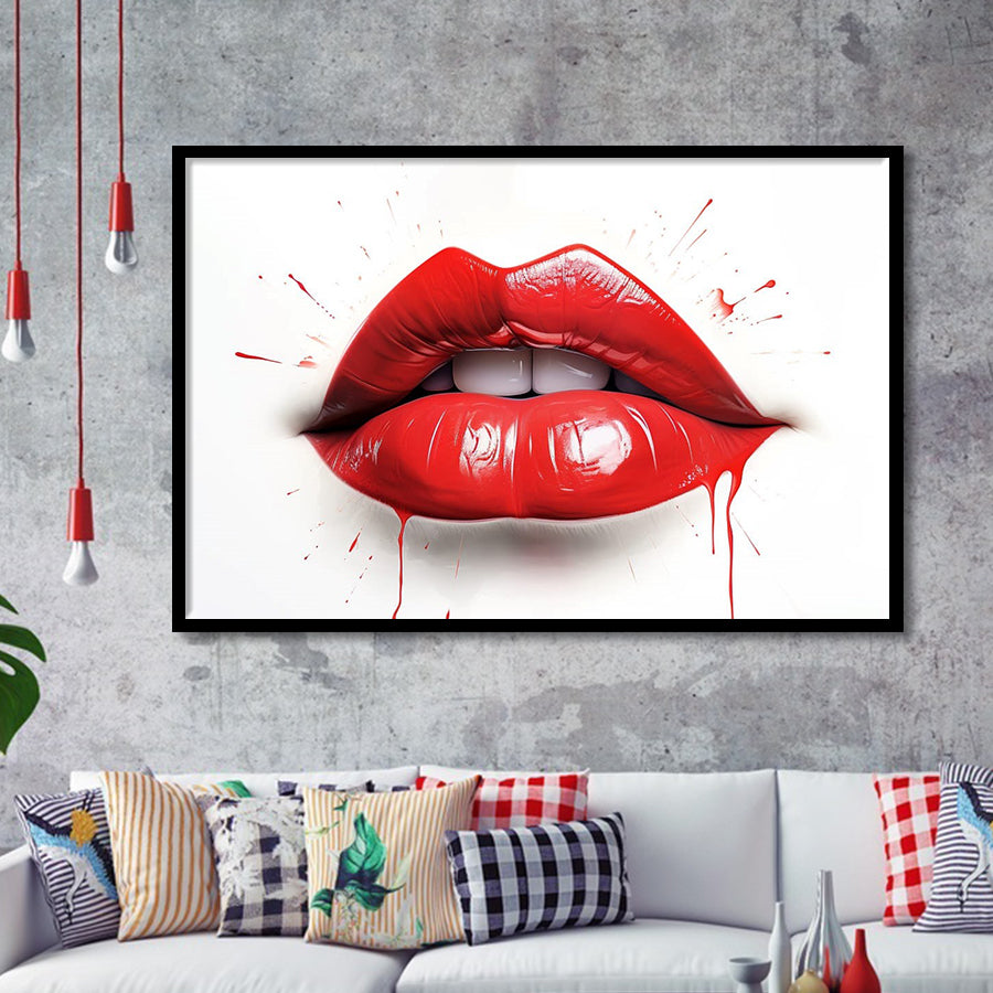 Red Lip Watercolor Framed Art Prints Wall Decor, Painting Art, Framed Picture