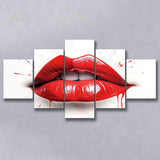 Red Lip Watercolor 5 Panels Canvas Prints Wall Art Home Decor, Large Mixed Canvas