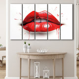 Red Lip Watercolor 5 Panels B Canvas Prints Wall Art Home Decor, Extra Large Canvas