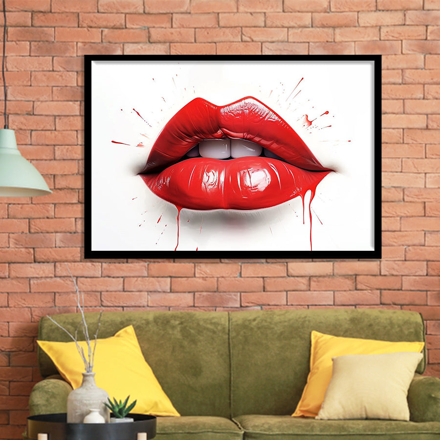 Red Lip Watercolor Framed Art Prints Wall Decor, Painting Art, Framed Picture
