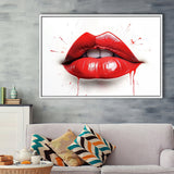 Red Lip Watercolor Framed Canvas Prints Wall Art Home Decor, Painting Canvas, Floating Frame