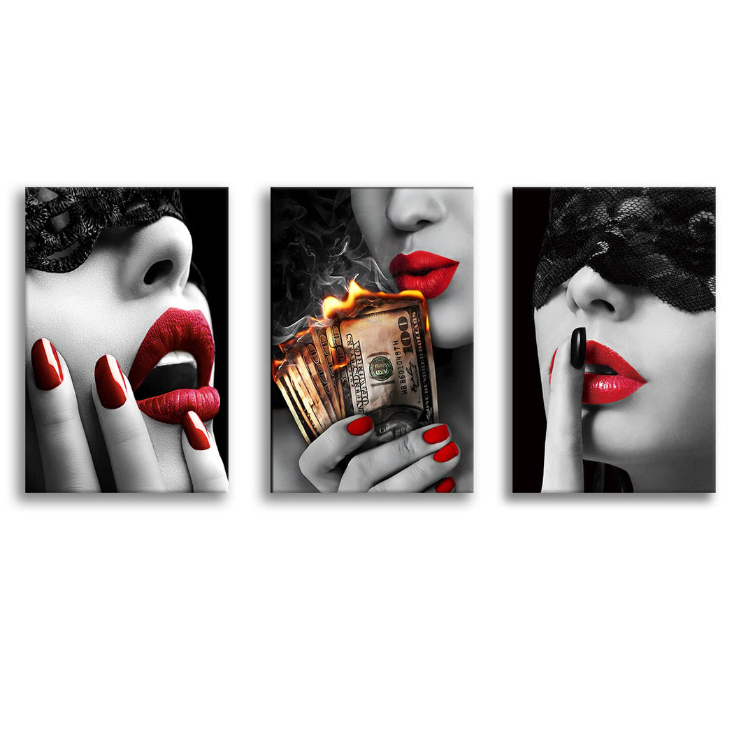 Canvas Wall Art Poster Red Lips Smoking Woman Canvas Painting Print Wall  Picture