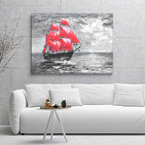 Red Ship On Sea Watercolor Canvas Wall Art - Canvas Prints, Prints for Sale, Canvas Painting, Home Decor