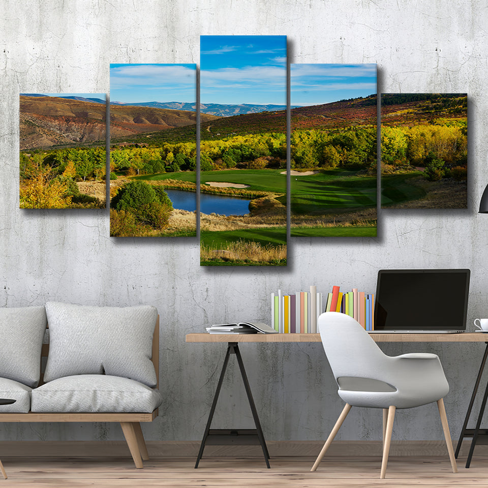 Red Sky Ranch And Golf Club, Fazio Course Hole 17, Wolcott, Colorado, Golf Art Print, 5 Panels Canvas Prints Wall Art Decor