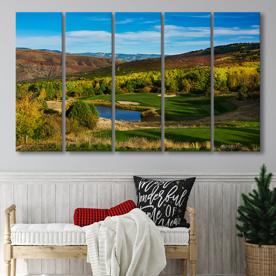 Red Sky Ranch And Golf Club, Fazio Course Hole 17, Wolcott, Colorado, 5 Panels Extra Large Canvas Prints Wall Art Decor