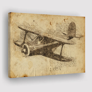 Red Staggerwing Vintage Aircraft Canvas Prints Wall Art - Painting Canvas, Painting Prints, Wall Home Decor, Prints for Sale