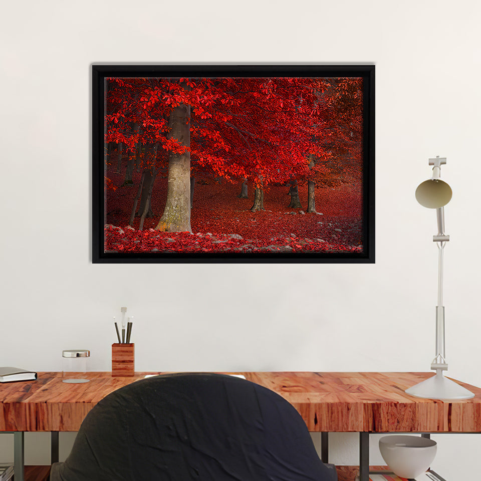 Red Trees Framed Canvas Wall Art - Framed Prints, Canvas Prints, Prints for Sale, Canvas Painting
