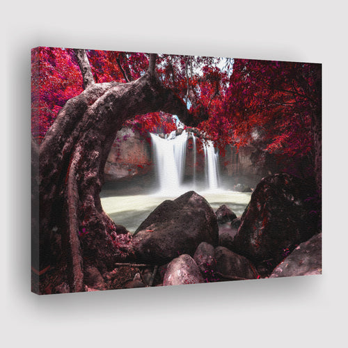 Red Trees Waterfall Scenery Canvas Prints Wall Art - Canvas Painting, Painting Art, Prints for Sale, Wall Decor, Home Decor