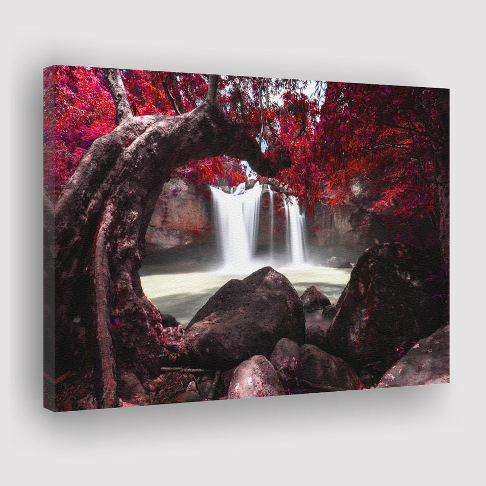 Red Trees Waterfall Scenery Canvas Prints Wall Art - Canvas Painting, Painting Art, Prints for Sale, Wall Decor, Home Decor