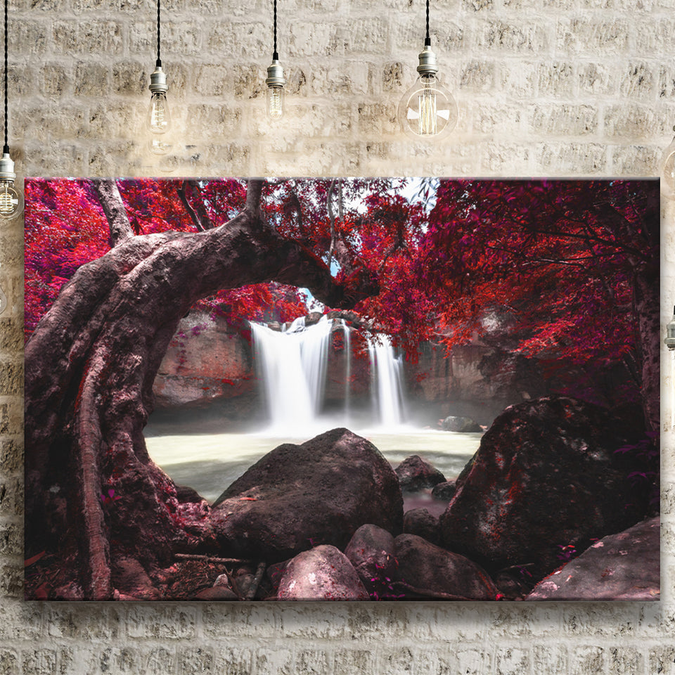 Red Trees Waterfall Scenery Canvas Prints Wall Art - Canvas Painting, Painting Art, Prints for Sale, Wall Decor, Home Decor