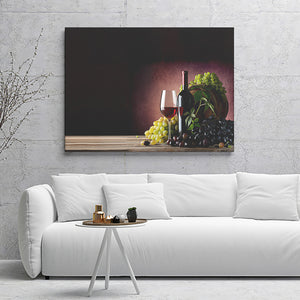 Red Wine And Bunches Of Grapes Canvas Wall Art - Canvas Prints, Prints for Sale, Canvas Painting, Canvas On Sale