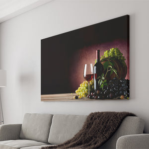 Red Wine And Bunches Of Grapes Canvas Wall Art - Canvas Prints, Prints for Sale, Canvas Painting, Canvas On Sale