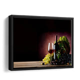 Red Wine And Bunches Of Grapes Framed Canvas Wall Art - Framed Prints, Canvas Prints, Prints for Sale, Canvas Painting