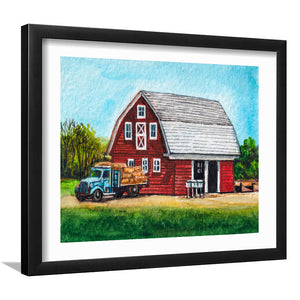 Red Barn And Truck Framed Wall Art - Framed Prints, Art Prints, Home Decor, Painting Prints