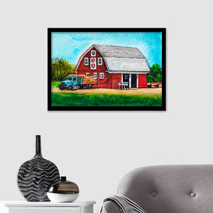 Red Barn And Truck Framed Wall Art - Framed Prints, Art Prints, Print for Sale, Painting Prints