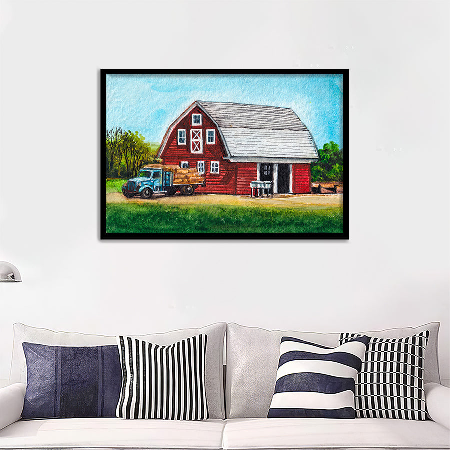 Red Barn And Truck Framed Wall Art - Framed Prints, Art Prints, Print for Sale, Painting Prints