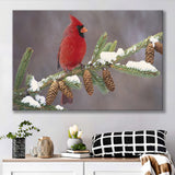 Red Cardinal Bird On A Pine Tree Canvas Prints Wall Art - Painting Canvas, Home Wall Decor, Painting Prints, For Sale
