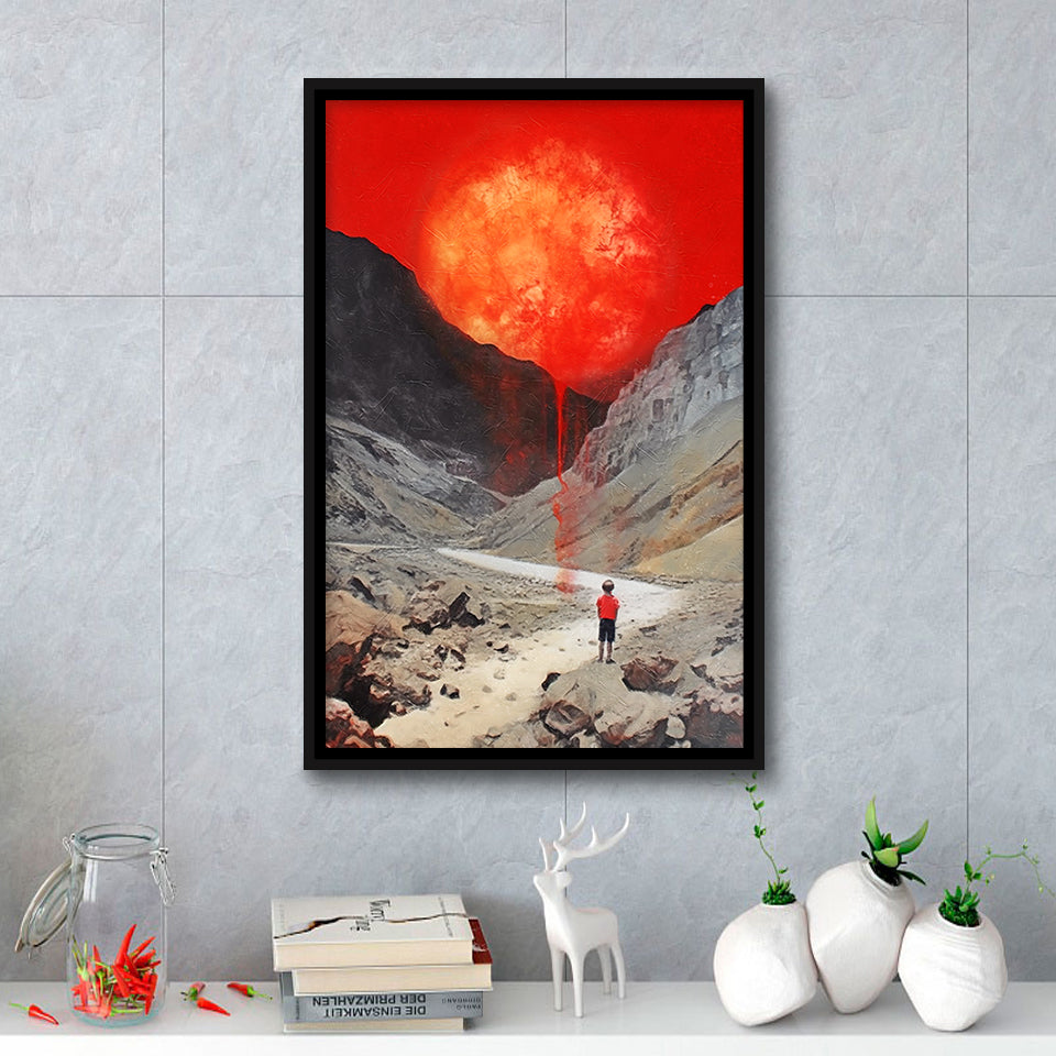 Red Sun Is Falling Framed Canvas Prints Wall Art, Floating Frame, Large Canvas Home Decor