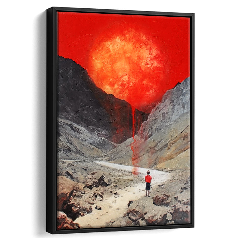 Red Sun Is Falling Framed Canvas Prints Wall Art, Floating Frame, Large Canvas Home Decor