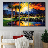 Reflection Bay Golf Courses In Las Vegas Oil Painting,5 Panel Extra Large Canvas Prints Wall Art Decor