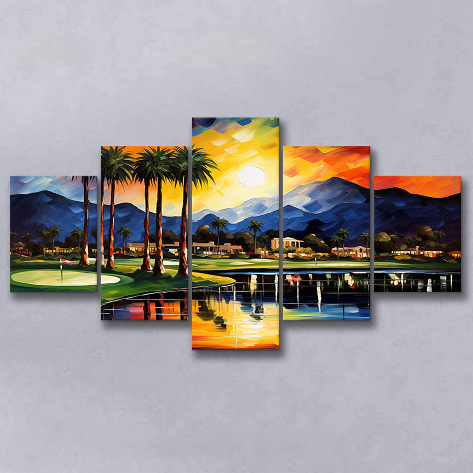 Reflection Bay Golf Courses In Las Vegas Oil Painting Mixed 5 Panel Large Canvas Prints Wall Art Decor