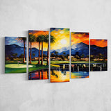 Reflection Bay Golf Courses In Las Vegas Oil Painting Mixed 5 Panel Large Canvas Prints Wall Art Decor