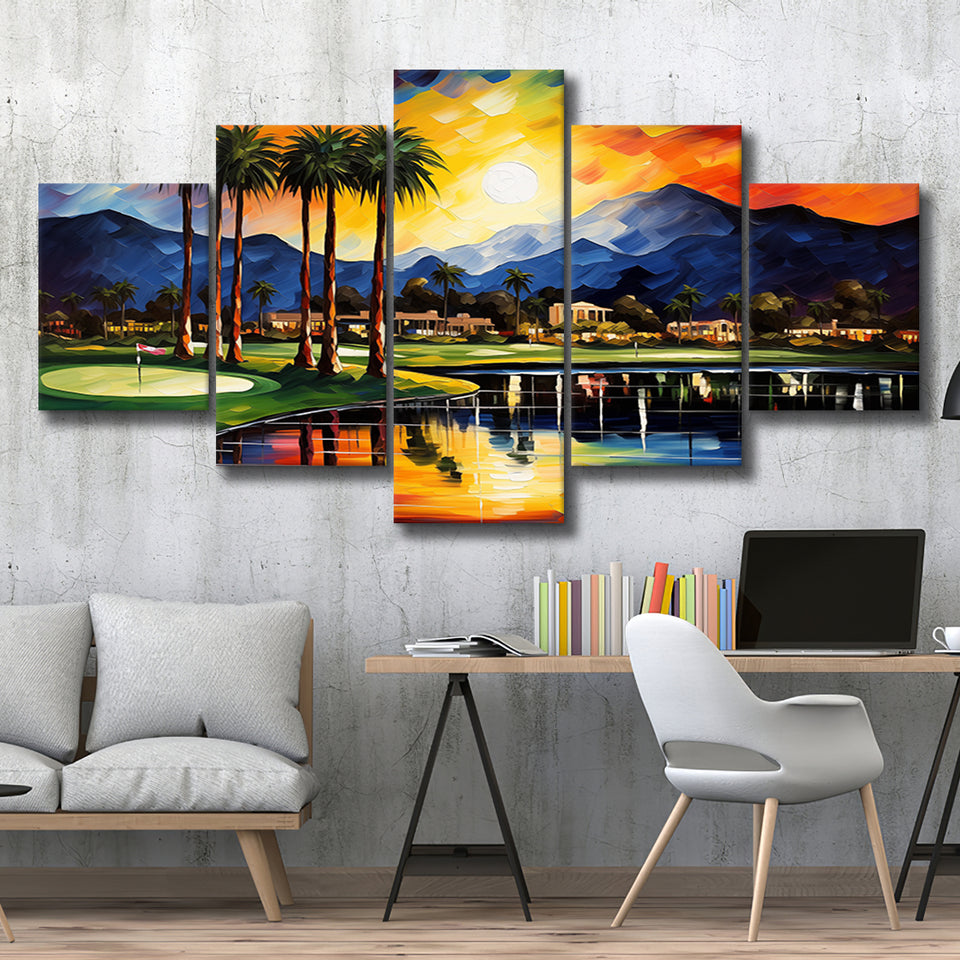 Reflection Bay Golf Courses In Las Vegas Oil Painting Mixed 5 Panel Large Canvas Prints Wall Art Decor