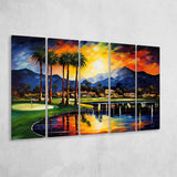 Reflection Bay Golf Courses In Las Vegas Oil Painting,5 Panel Extra Large Canvas Prints Wall Art Decor