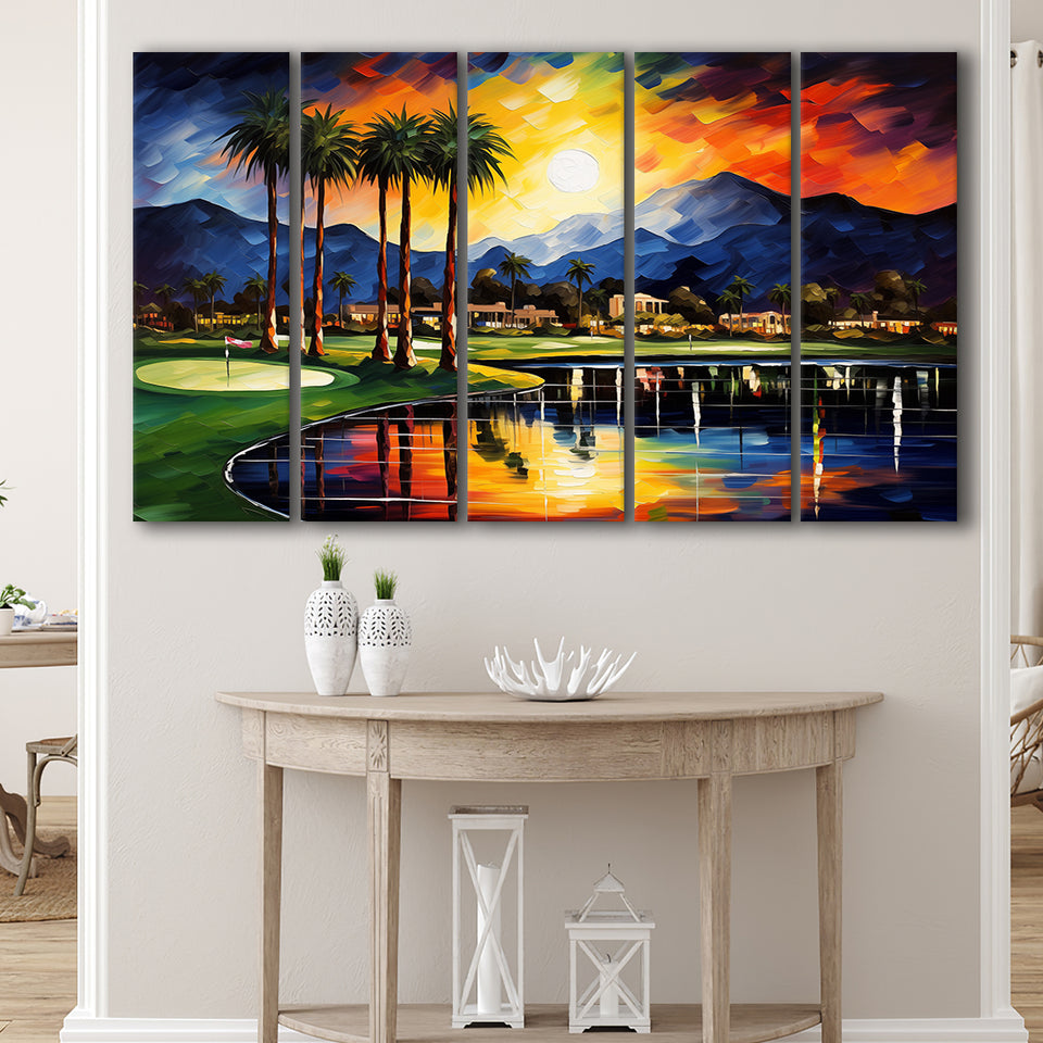 Reflection Bay Golf Courses In Las Vegas Oil Painting,5 Panel Extra Large Canvas Prints Wall Art Decor