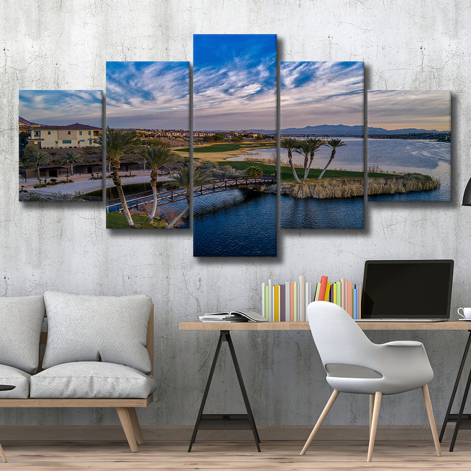 Reflection Bay Golf Courses In Las Vegas, Nv 4, Golf Art Print, 5 Panels Canvas Prints Wall Art Decor