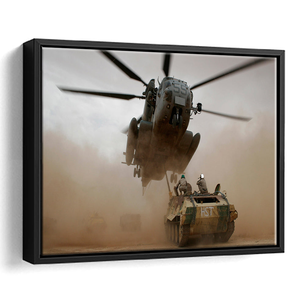 Refueling Military Helicopter, Framed Canvas Prints Wall Art Home Decor,Floating Frame, Ready to Hang