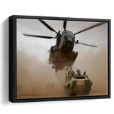 Refueling Military Helicopter, Framed Canvas Prints Wall Art Home Decor,Floating Frame, Ready to Hang