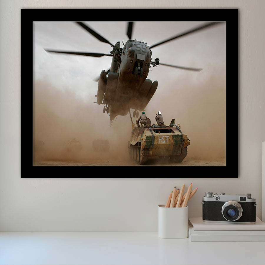 Refueling Military Helicopter, Framed Art Prints Wall Art Home Decor, Ready to Hang