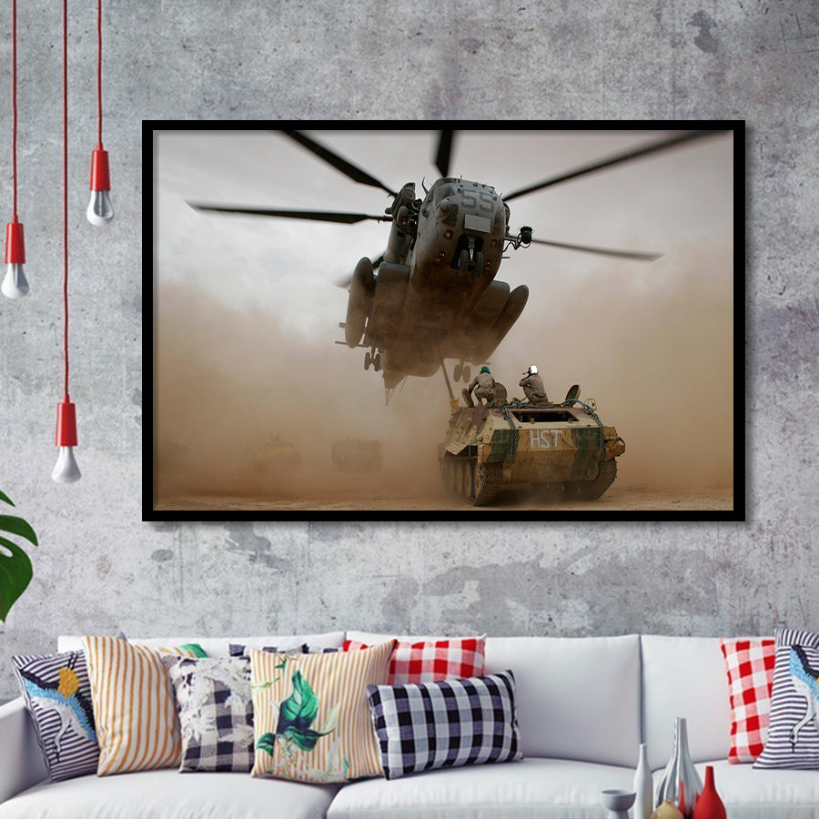 Refueling Military Helicopter, Framed Art Prints Wall Art Home Decor, Ready to Hang