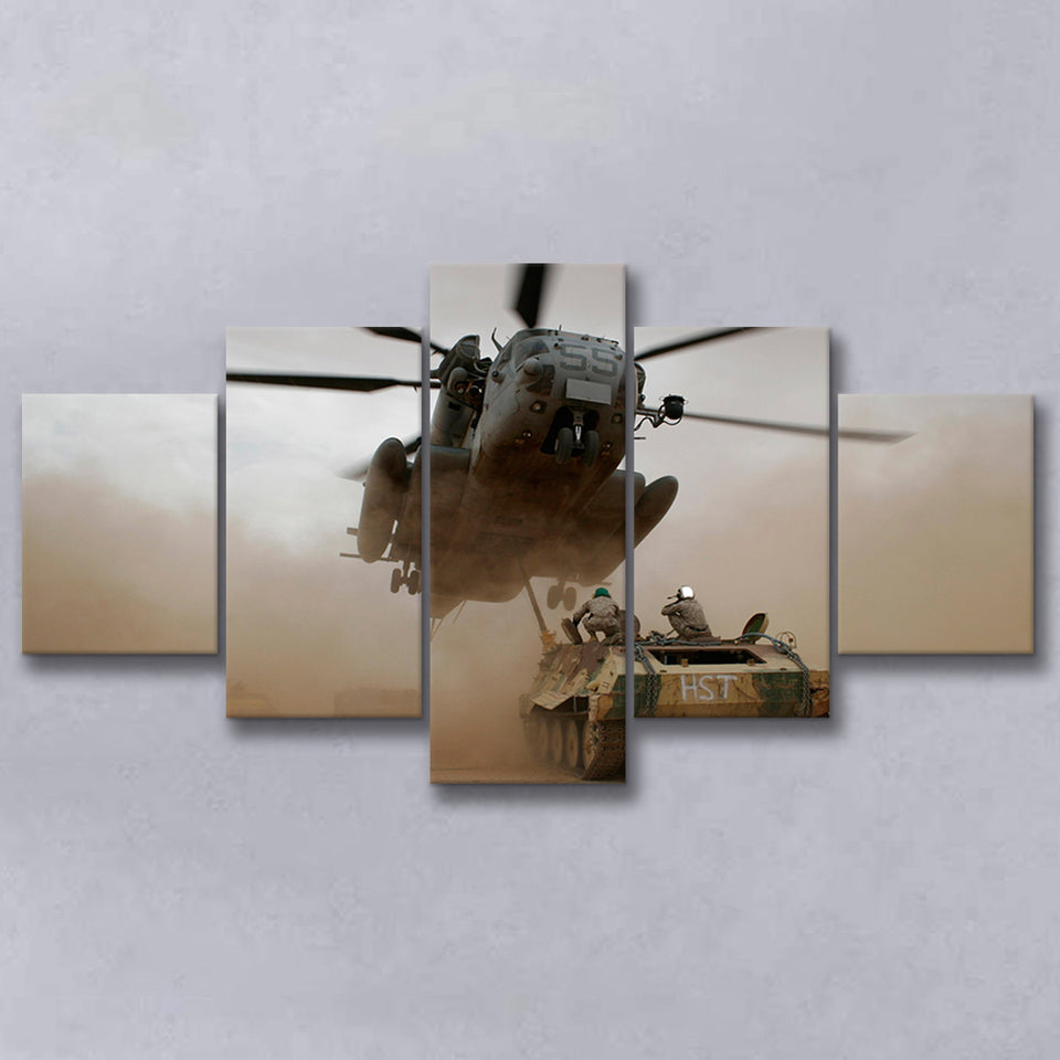Refueling Military Helicopter, Multi Panels, 5 Pieces, Canvas Prints Wall Art Home Decor