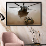 Refueling Military Helicopter, Framed Canvas Prints Wall Art Home Decor,Floating Frame, Ready to Hang