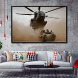 Refueling Military Helicopter, Framed Canvas Prints Wall Art Home Decor,Floating Frame, Ready to Hang