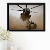 Refueling Military Helicopter, Framed Canvas Prints Wall Art Home Decor,Floating Frame, Ready to Hang